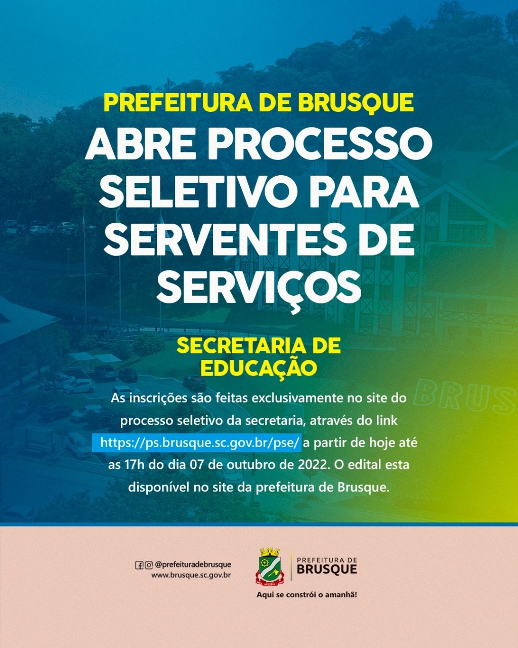 Prefeitura de Brusque abre processo seletivo para serventes de serviços